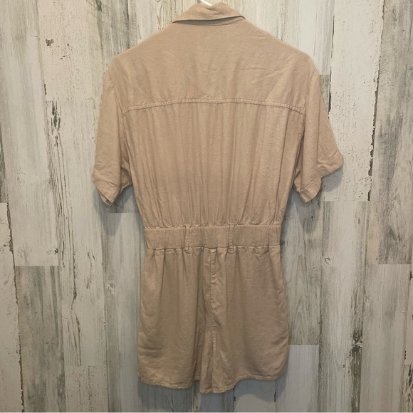 Abercrombie & Fitch Short Sleeve Linen Blend Utility Romper- Tan Khaki Size XS - Picture 6 of 9